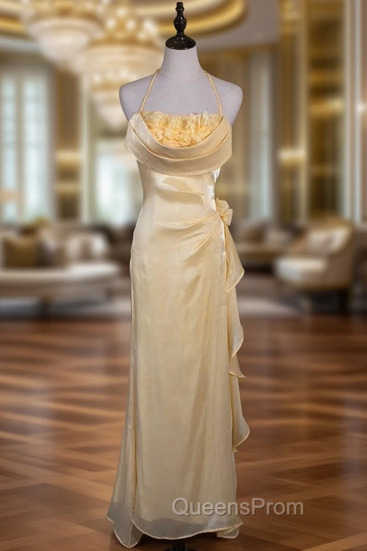 Vintage Yellow Halter Neck Floral Evening Prom Gown Fairy Princess Dress Main image