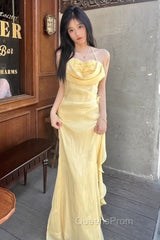 Vintage Yellow Halter Neck Floral Evening Prom Gown Fairy Princess Evening Prom Dress