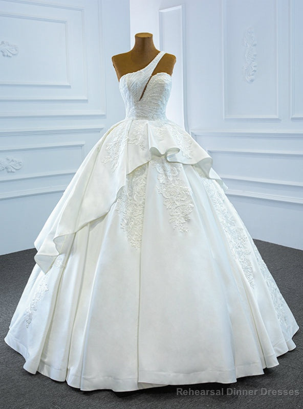 We Carry White Ball Gown Satin One Shoulder Beading Wedding Dress Main image