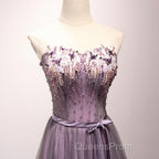 Pruple Tulle Sweetheart Neck Long Evening Prom Dress, Evening Dress
