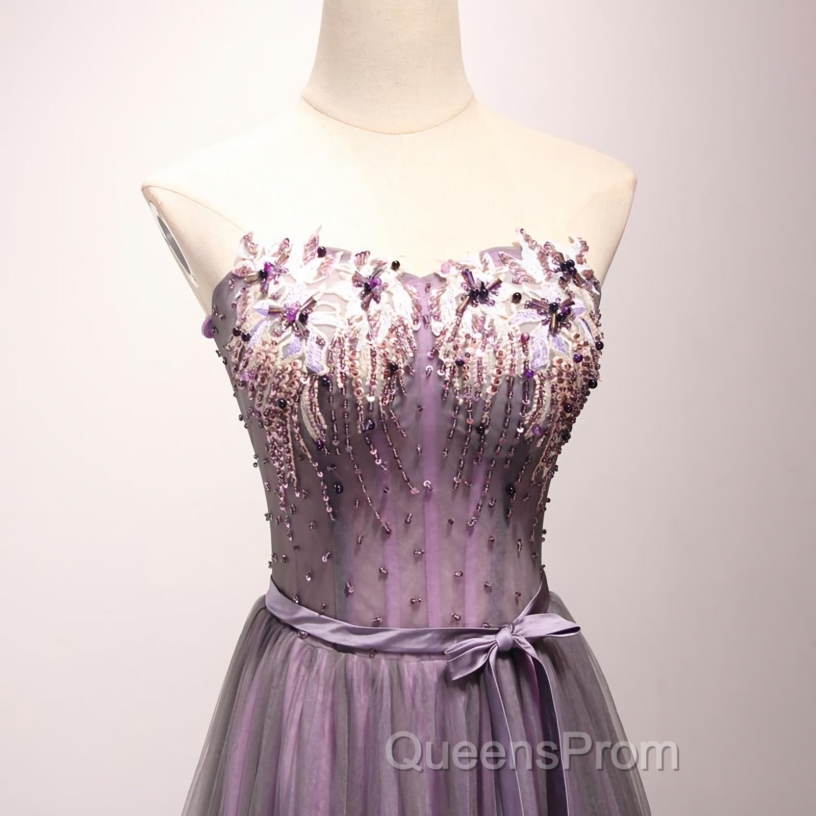 Pruple Tulle Sweetheart Neck Long Evening Prom Dress, Evening Dress