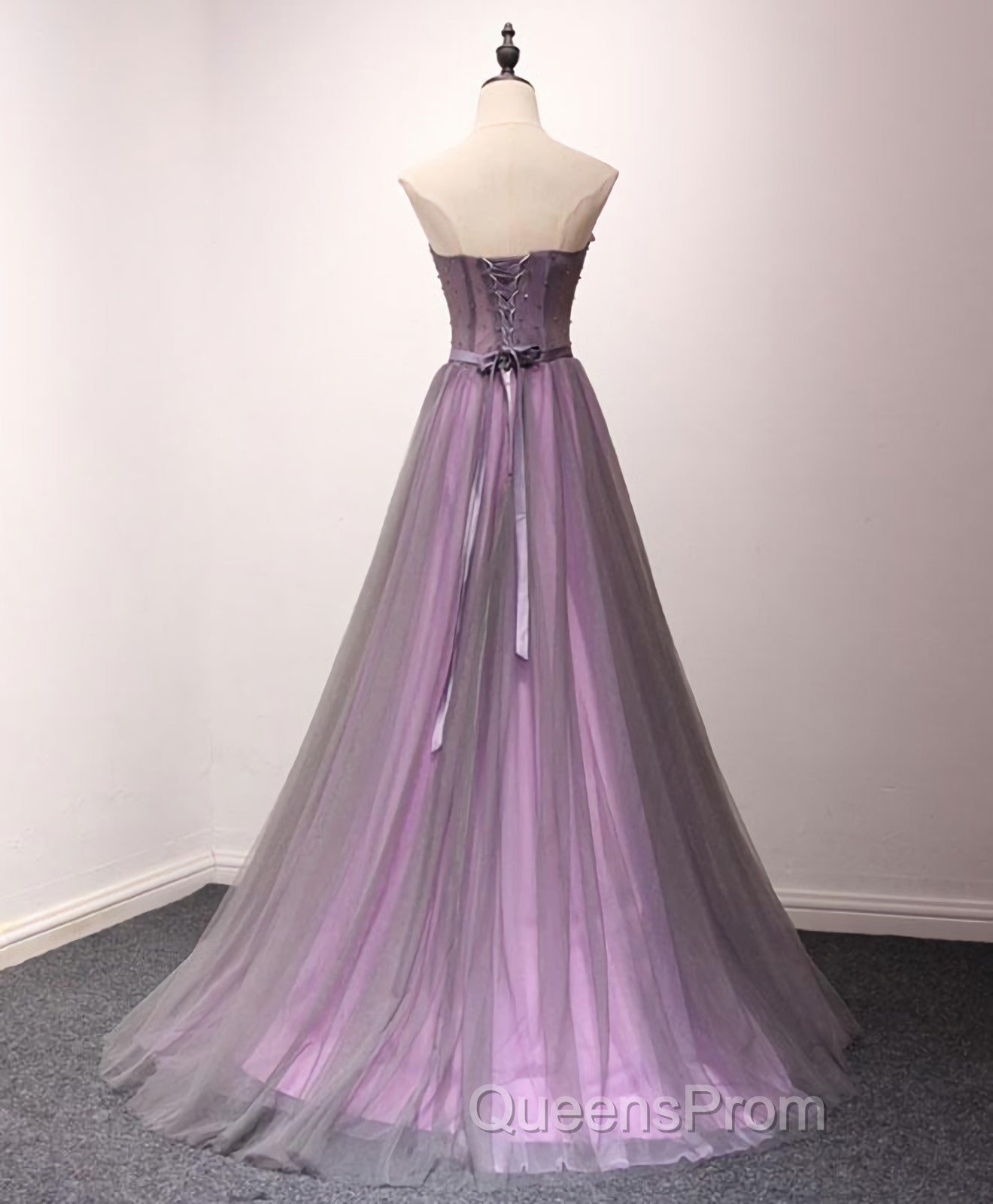 Pruple Tulle Sweetheart Neck Long Evening Prom Dress, Evening Dress Secondary image
