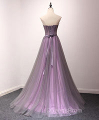 Pruple Tulle Sweetheart Neck Long Evening Prom Dress, Evening Dress