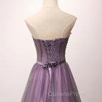 Pruple Tulle Sweetheart Neck Long Evening Prom Dress, Evening Dress