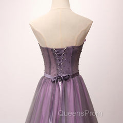 Pruple Tulle Sweetheart Neck Long Evening Prom Dress, Evening Dress