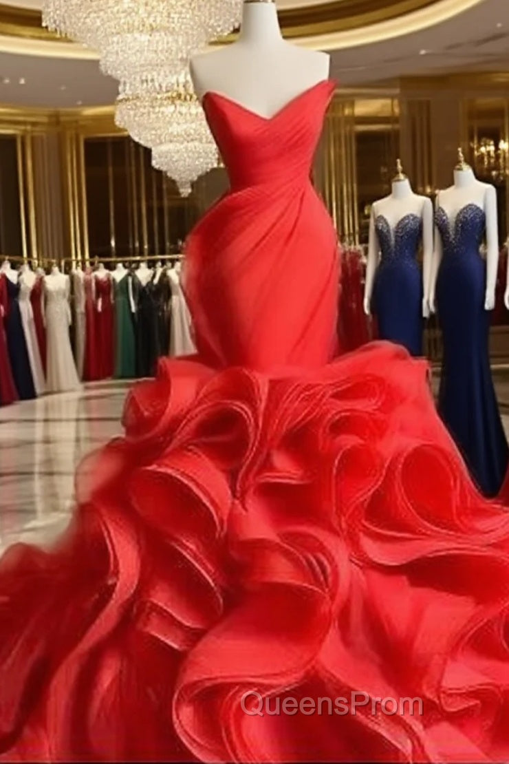 Wedding Dress Long Train Organza Tiered Skirt Ruffled Plus Size Evening Prom Gown