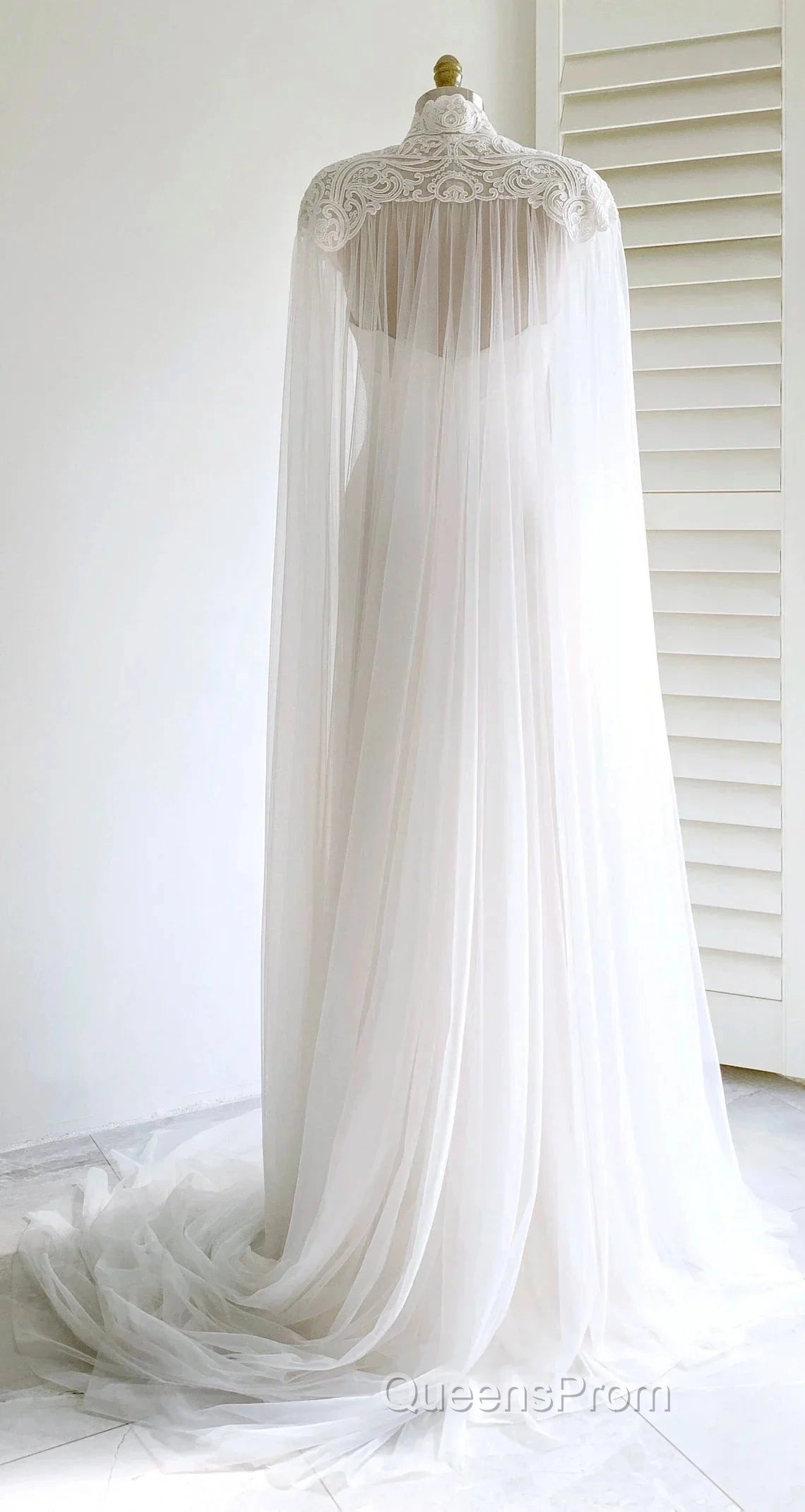 Weitese Dress Evening Prom Dress Stores White Bridal Long Tulle Cape Sleeves With Embroidered Lace Appliques Long Wedding Dress Party Dress Formal Wear Dress