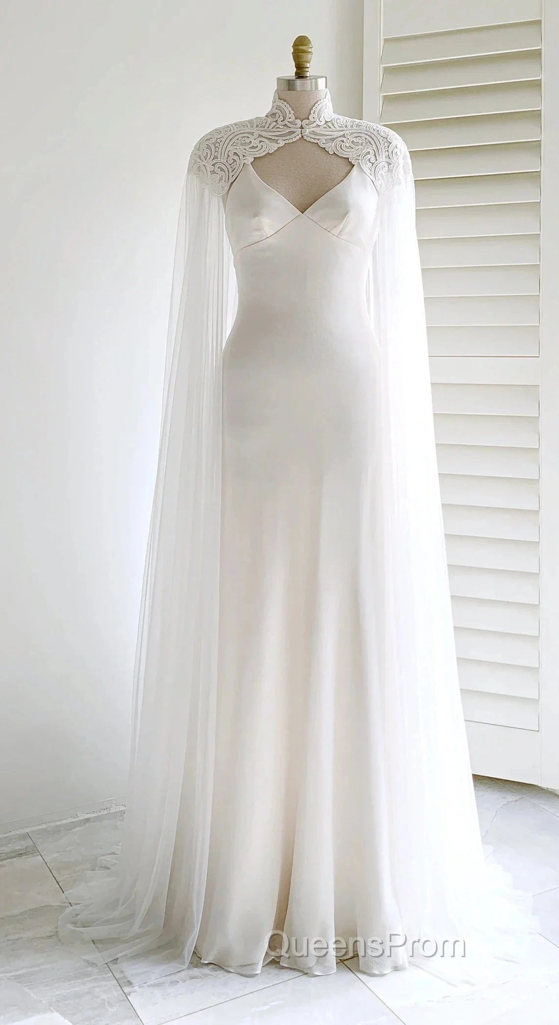 Weitese Dress Evening Prom Dress Stores White Bridal Long Tulle Cape Sleeves With Embroidered Lace Appliques Long Wedding Dress Party Dress Formal Wear Dress