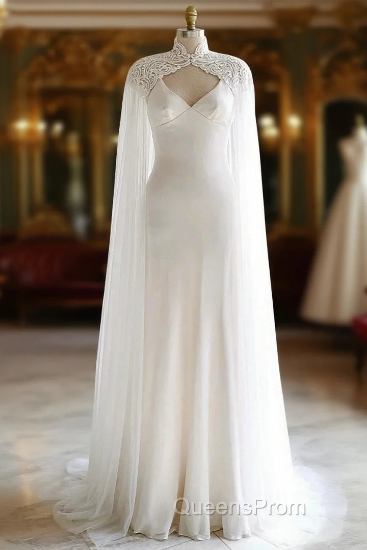 Weitese Dress Evening Prom Dress Stores White Bridal Long Tulle Cape Sleeves With Embroidered Lace Appliques Long Wedding Dress Party Dress Formal Wear Dress Main image