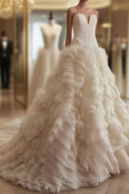 Weitese Formal WomenS Dress Ivory Elegant Strapless Puffy Tiered Ball Gown Evening Prom Dress Wedding Dress Evening Prom Dress Stores