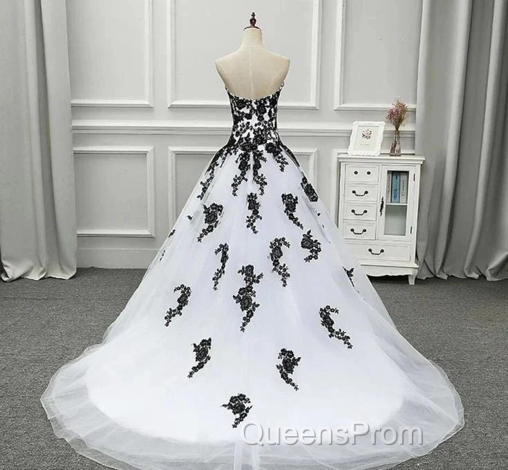 Weitese Formal WomenS Dress Strapless Beautiful White And Black Long Evening Prom Dress Ball Gown Wedding Dress Evening Prom Clothing