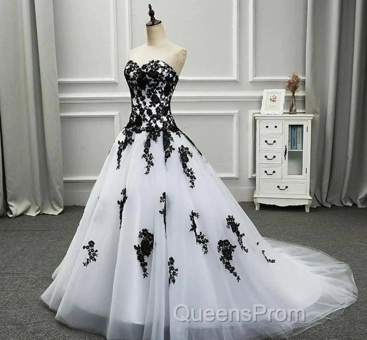 Weitese Formal WomenS Dress Strapless Beautiful White And Black Long Evening Prom Dress Ball Gown Wedding Dress Evening Prom Clothing