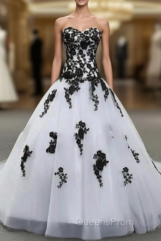 Weitese Formal WomenS Dress Strapless Beautiful White And Black Long Evening Prom Dress Ball Gown Wedding Dress Evening Prom Clothing Main image