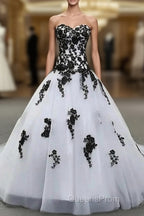 Weitese Formal WomenS Dress Strapless Beautiful White And Black Long Evening Prom Dress Ball Gown Wedding Dress Evening Prom Clothing