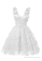 White 3D Butterfly Lace Applique Tulle Homecoming Dress for Teens Sweetheart Mini Short Prom Dresses