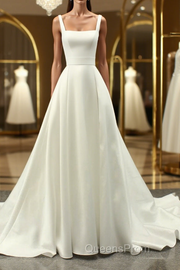 White A lien satin long Evening Prom Dress , white long bridesmaid Dress Main image