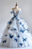 White A-Line Fairytale Tulle Long Classy Prom Dress With 3D Butterfly Off-The-Shoulder Classy Evening Gown For Birthday&Quinceanera