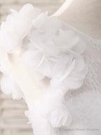 White A-Line Lace Tulle Long Prom Dress, White Evening Dress