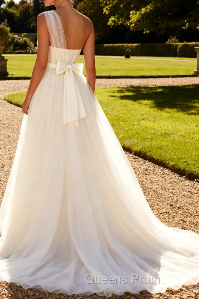 White A Line One Shoulder Corset Long Prom Dress With Slit Secondary image