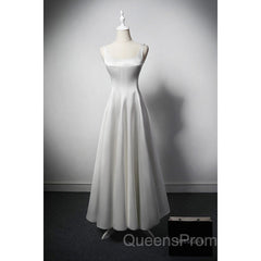 White A Line Satin Evening Prom Dress French Style Formal Dress