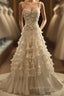 White A-Line Spaghetti Straps Chiffon Satin Long Wedding Dress With Beaded Appliques Simple Evening Prom Dress