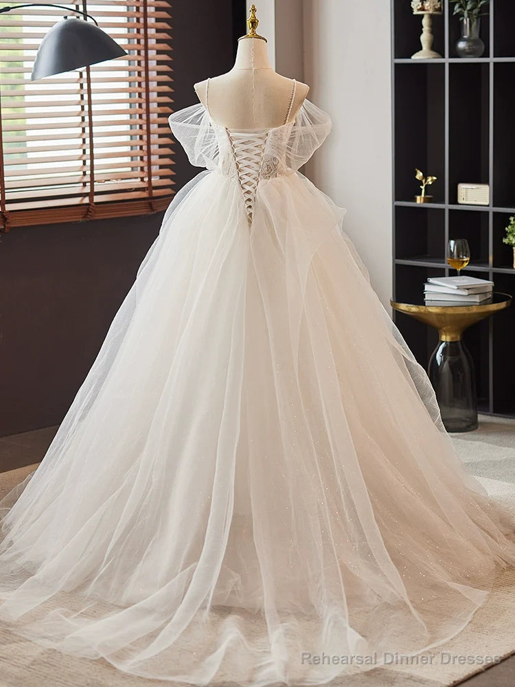 White A-Line Sweetheart Neck Lace Tulle Long Prom Dress, White Long Formal Dress