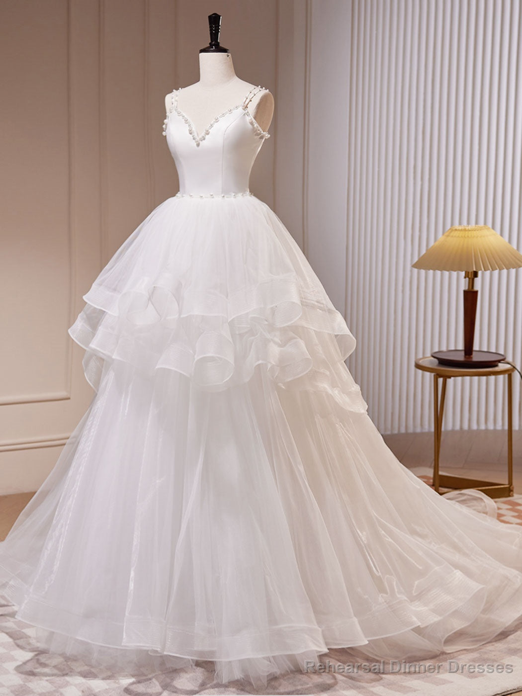 White A-Line Tulle Long Prom Dress, White Tulle Sweet 16 Dresses Main image