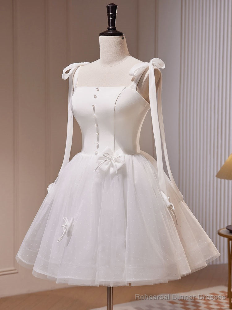 White A-Line Tulle Short Prom Dress, Cute White Homecoming Dress Main image