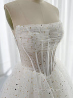 White A-Line Tulle Star Short Evening Prom Dress, White Cute Homecoming Dress
