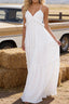 White A-line V Neck Sleeveless Floor-Length Chiffon Prom Dress Long Prom Dresses Backless with Pleated Ruffles