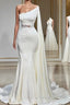 White Asymmetric One Shoulder Mermaid Stretch Satin Evening Evening Prom Dress