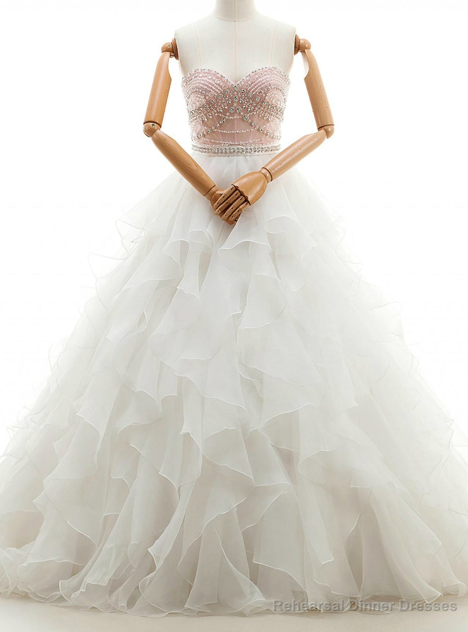 White Ball Gown Chiffon Sweetheart Neck With Beading Wedding Dress Main image
