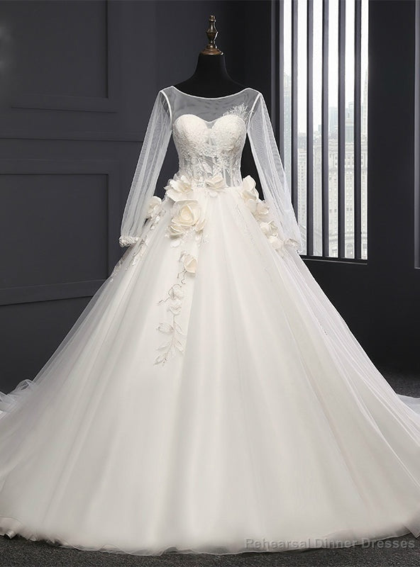 White Ball Gown Tulle Backless Tulle Train Wedding Dress Main image