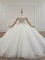 White Ball Gown Tulle Off the Shoulder Appliques Beading Wedding Dress