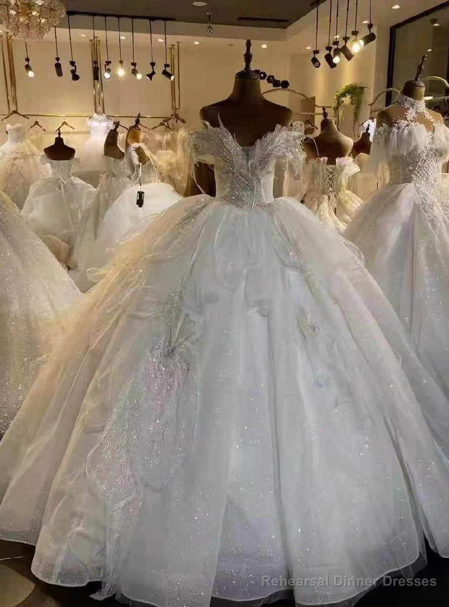 White Ball Gown Tulle Sequins Beading Wedding Dress Main image