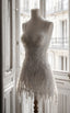 White Beaded Short Classy Prom Dress,