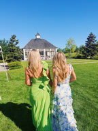 White Blue Floral A-Line Classy Prom Dress Long Classy Evening Gown