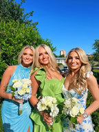 White Blue Floral A-Line Classy Prom Dress Long Classy Evening Gown