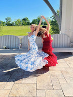 White Blue Floral A-Line Classy Prom Dress Long Classy Evening Gown