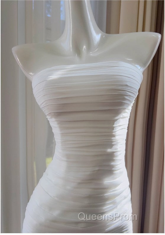 White Bodycon Dress Strapless Chiffon Long Evening Prom Dress Simple Evening Dress