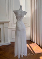 White Bodycon Dress Strapless Chiffon Long Evening Prom Dress Simple Evening Dress