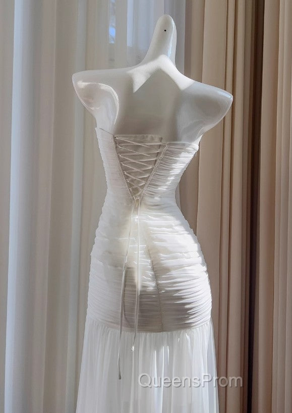 White Bodycon Dress Strapless Chiffon Long Evening Prom Dress Simple Evening Dress