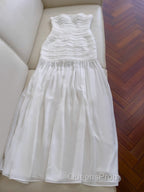 White Bodycon Dress Strapless Chiffon Long Evening Prom Dress Simple Evening Dress