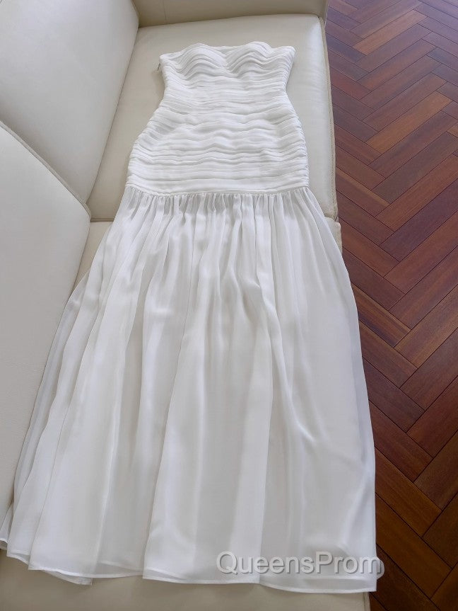 White Bodycon Dress Strapless Chiffon Long Evening Prom Dress Simple Evening Dress
