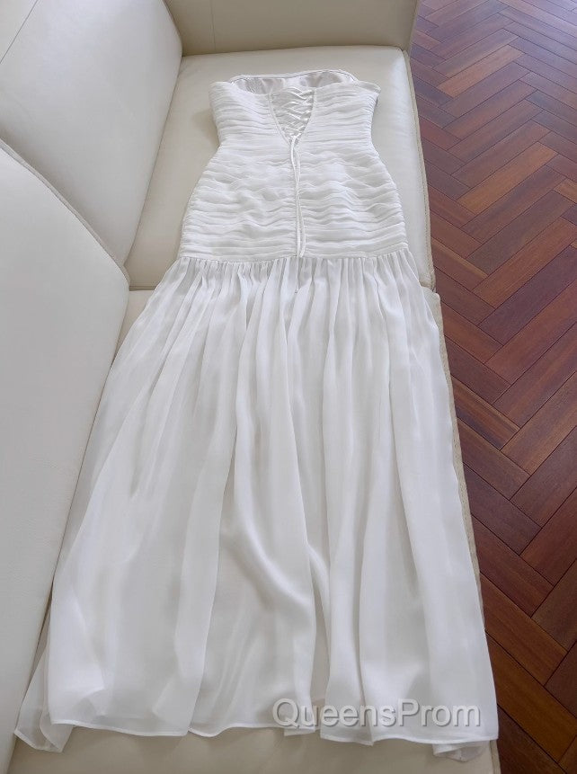 White Bodycon Dress Strapless Chiffon Long Evening Prom Dress Simple Evening Dress