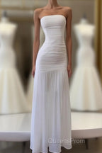 White Bodycon Dress Strapless Chiffon Long Evening Prom Dress Simple Evening Dress