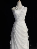 White Bodycon Satin Tulle Long Evening Prom Dress Simple Wedding Dress