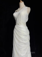 White Bodycon Satin Tulle Long Evening Prom Dress Simple Wedding Dress