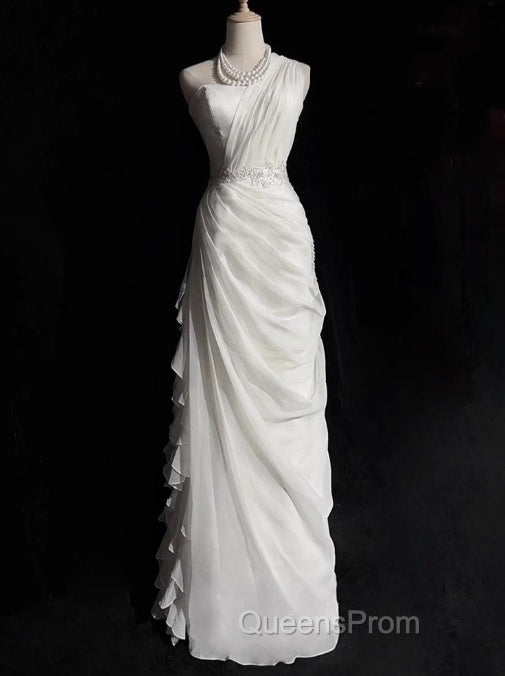 White Bodycon Satin Tulle Long Evening Prom Dress Simple Wedding Dress