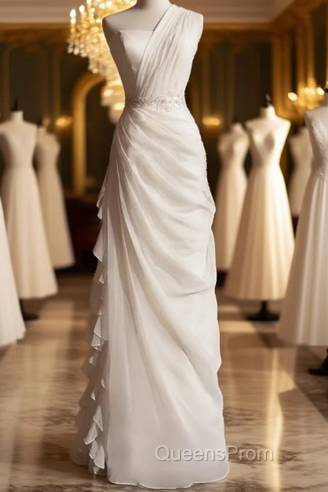 White Bodycon Satin Tulle Long Evening Prom Dress Simple Wedding Dress